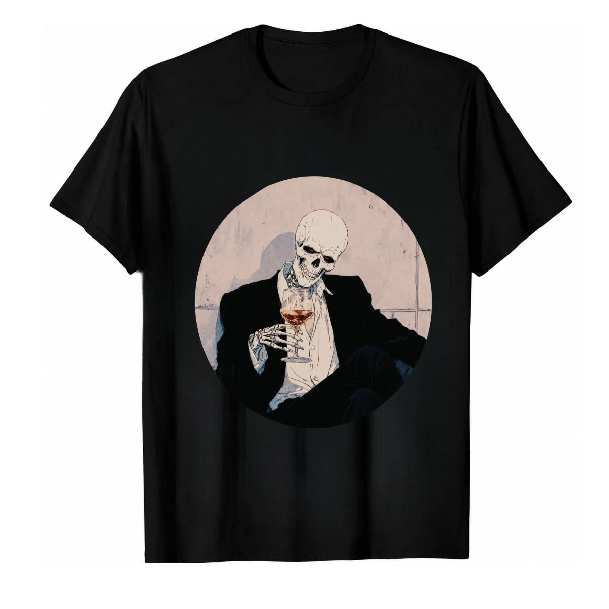 SALE Vintage Fancy Skeleton Shirt Skull Drinking Wine Whiskey Graphic T-Shirt