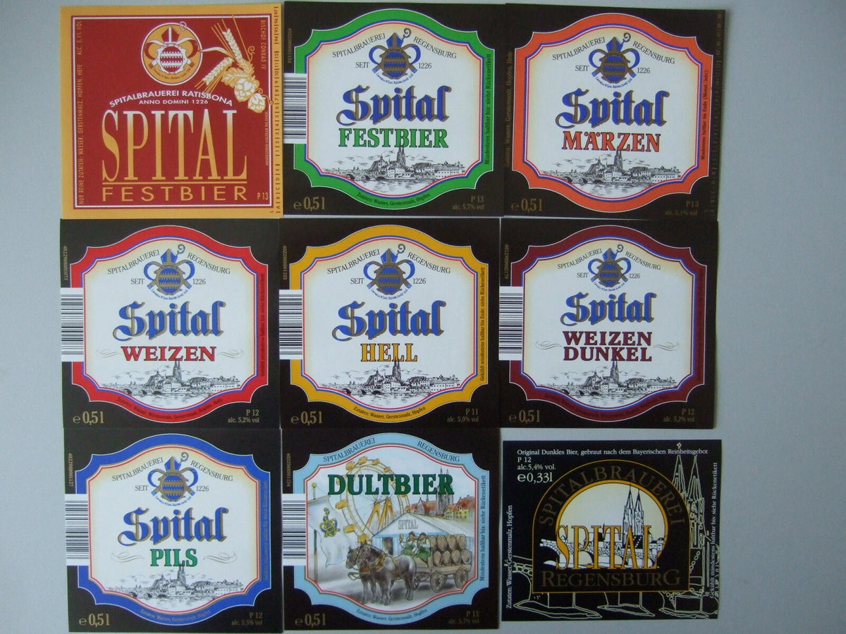 You get 9 older different beer labels,