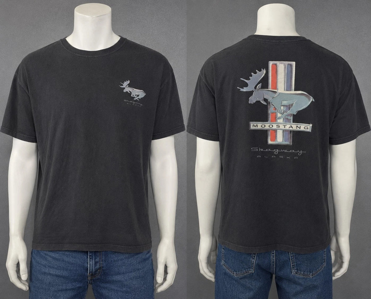 Moostang Skagway Alaska Parody Mustang T-shirt Mens Size L Duck Co Souvenir