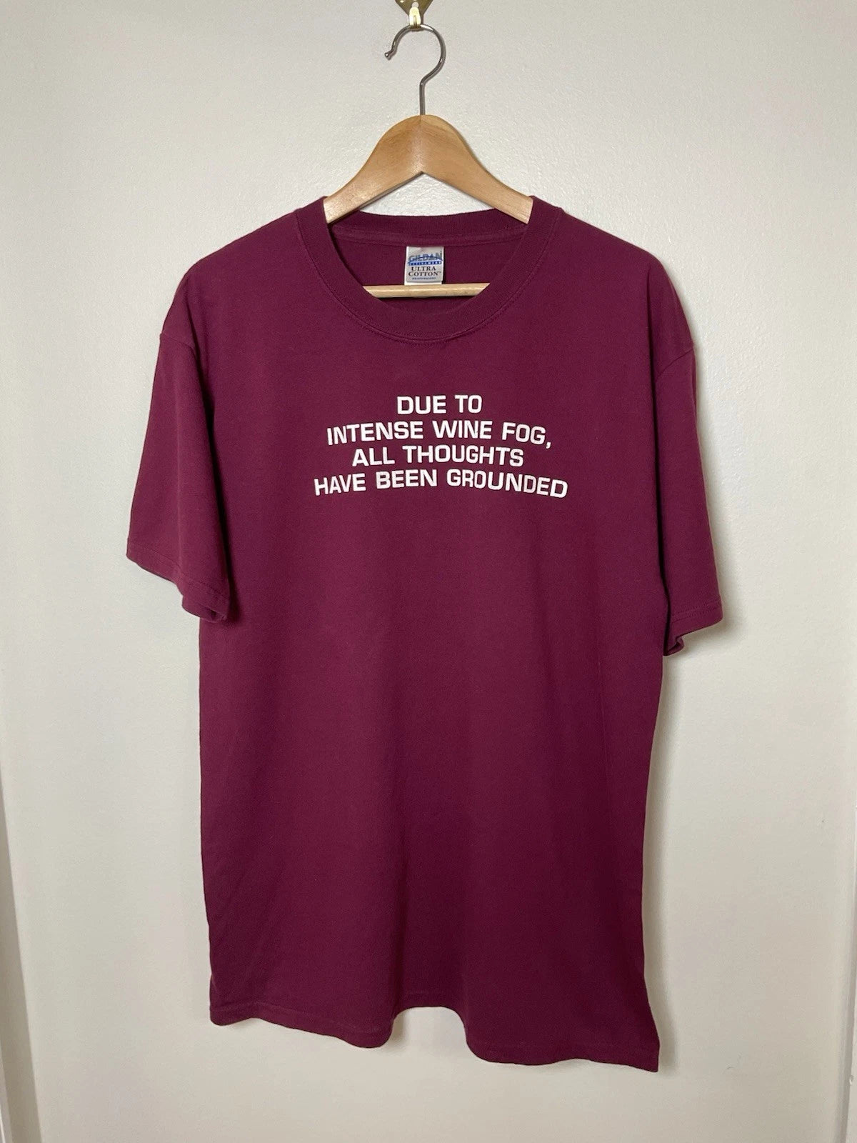 Vintage Wine Drinking Parody Graphic T-shirt Funny Burgundy Retro VTG Y2K