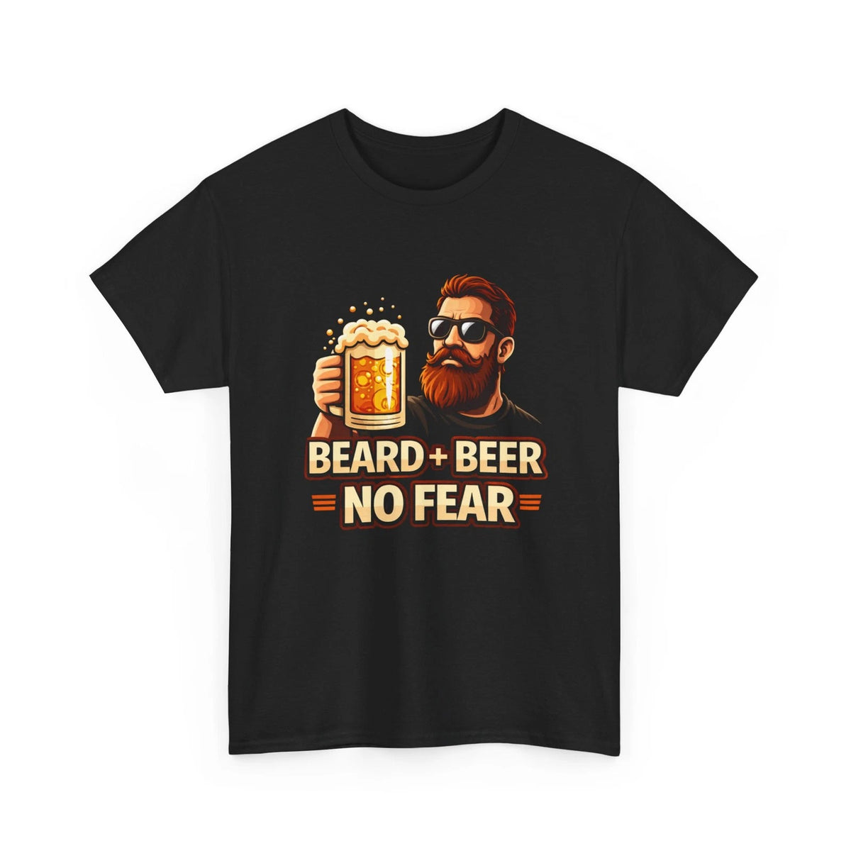 Beard + Beer No Fear T-Shirt Bearded Man Drinking Beer Funny Tee
