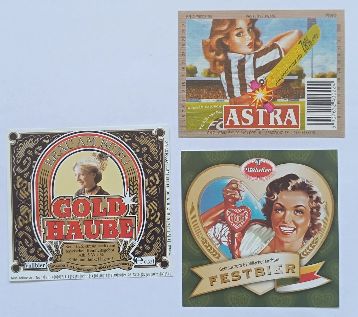 Set  3 pcs. Beer label –  girl. woman.   /  ( № 92 ).