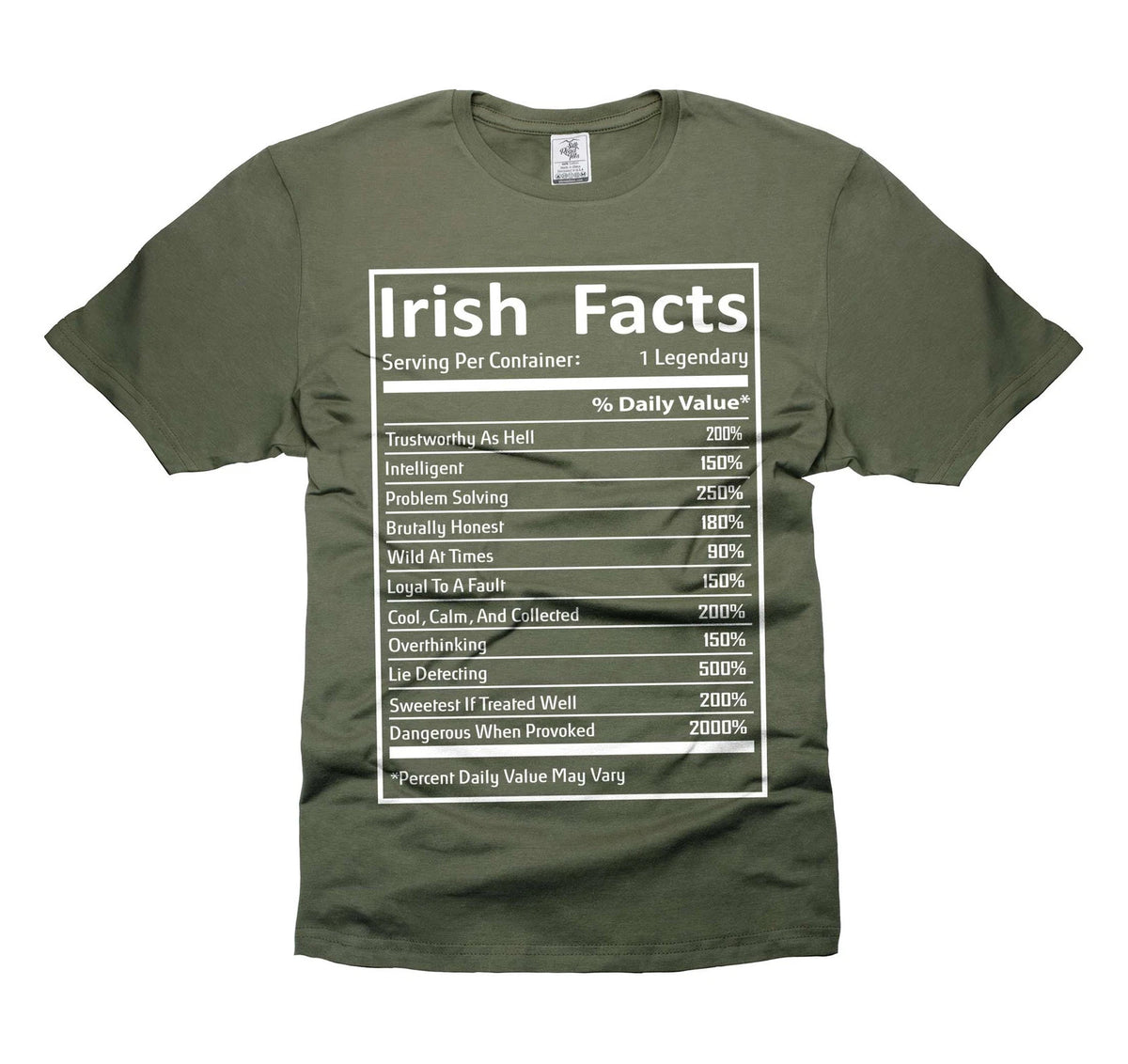St Patrick's Day Irish Nutritional Facts Funny Tee Shirt Saint Paddy's Tee