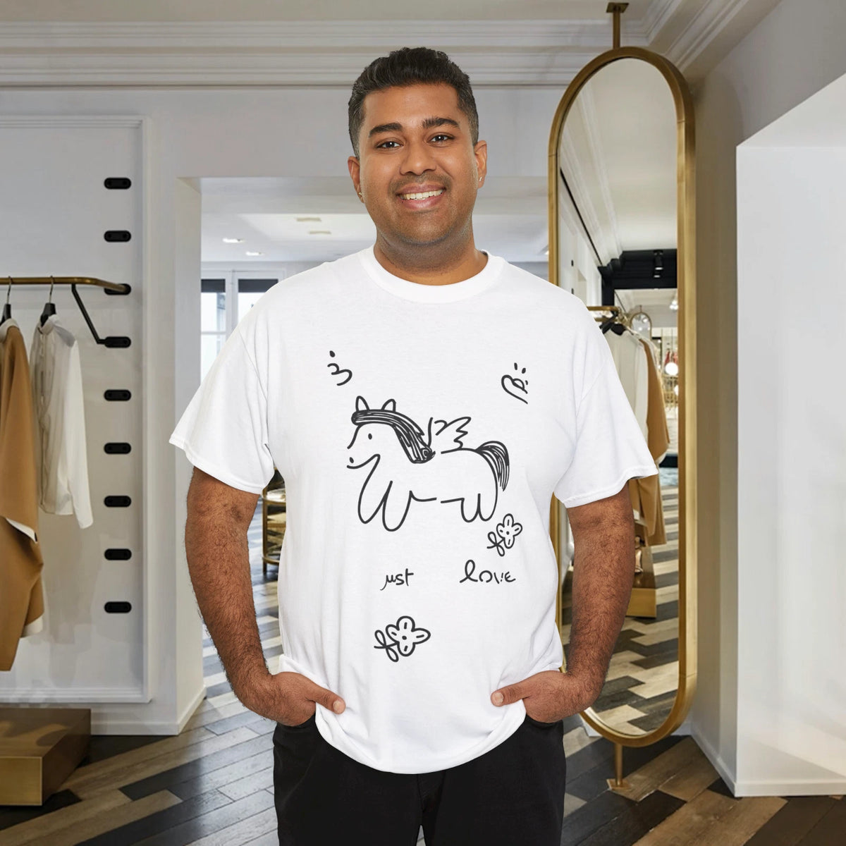 Cute Doodle Winged Pony T-Shirt Minimal Hand Drawn Unicorn Love Graphic Tee