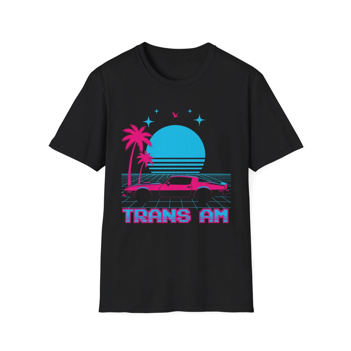Trans Am Shirt Retro Synthwave Neon Sunset Grid 80s Muscle Car Graphic Tee