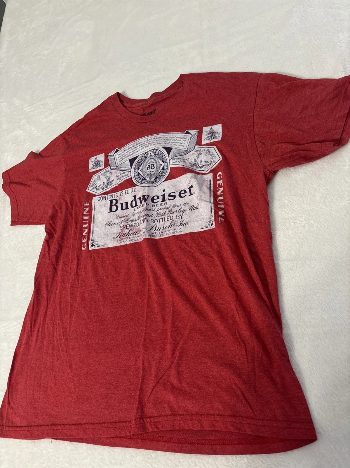 Budweiser Beer Label Graphic T-Shirt Red Men's Large Vintage Style Logo Tee