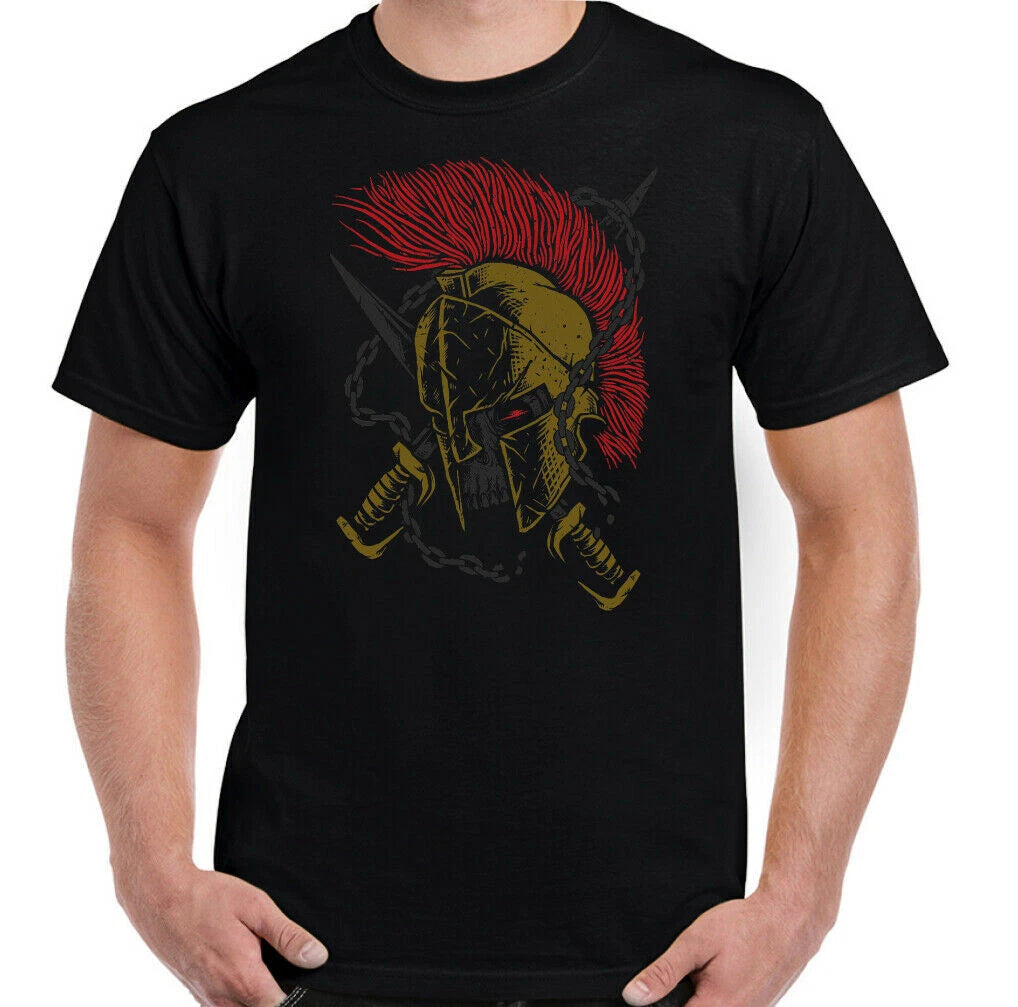 SKULL T-SHIRT, SPARTAN Gym Wear Training MA Bodybuilding Weightlifting Biker Top
