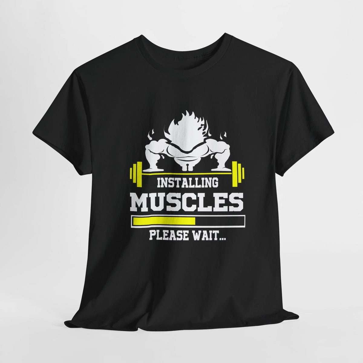 Funny Gym Tee: 'Installing Muscles, Please Wait' Unisex Heavy Cotton Tee,