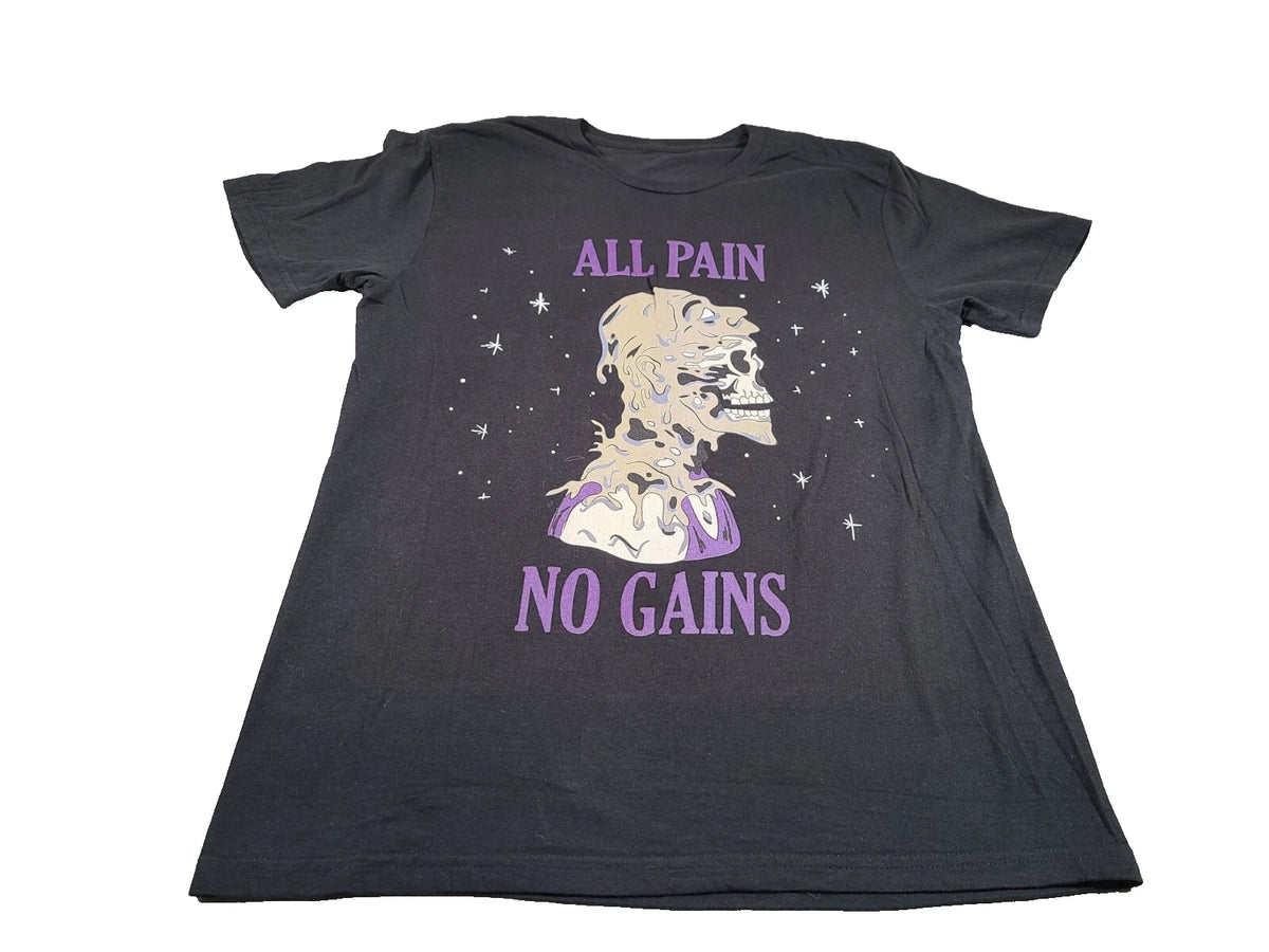 Bodybuilding Shirt Mens Medium Fitted Skull Weightlifting All Pain No Gains Tee