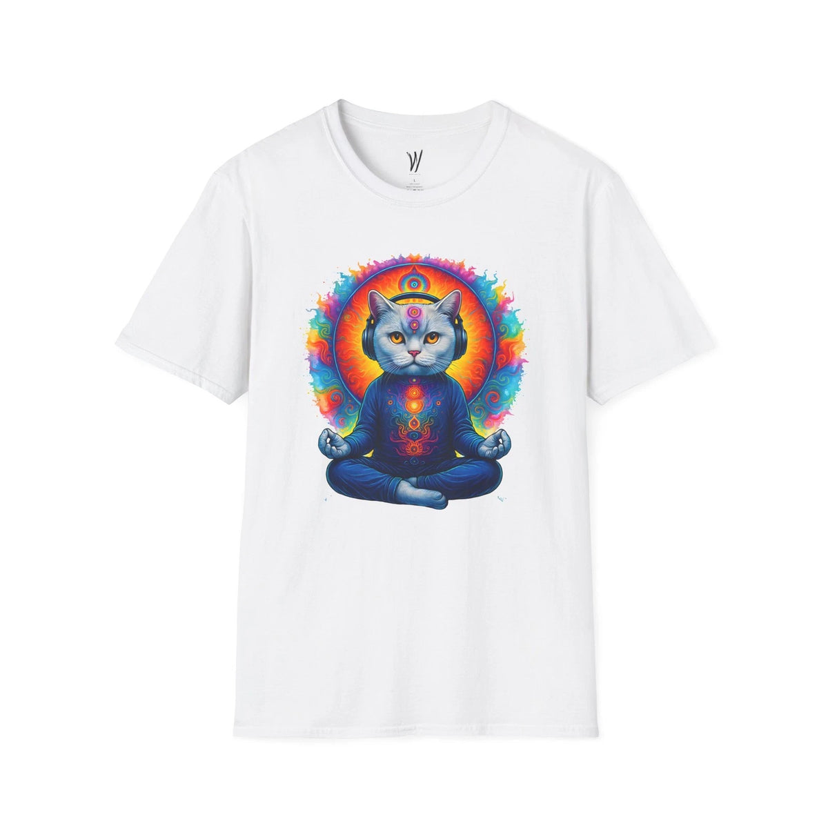Cat Meditating T-Shirt Yoga Tee Zen Animal Lotus Pose Top Chakra DJ Cat Lovers