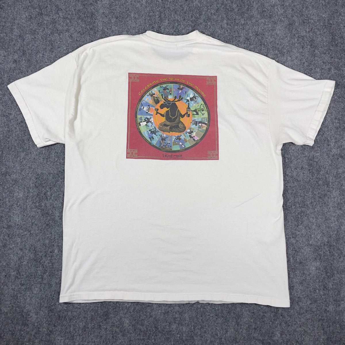 Vintage 3 Blind Moose Wine T-Shirt Mens XL Cream Year of the Moose Graphic