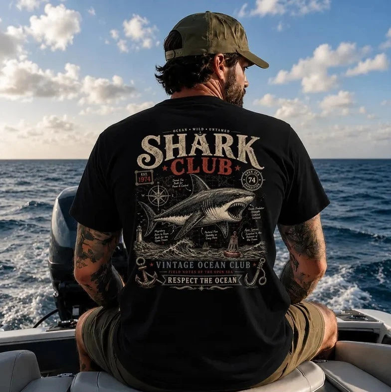 Shark T-Shirt, Tropical Ocean Graphic Tee, Marine Life Coastal Shirt, Summer Bea