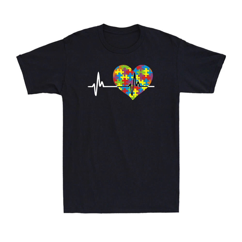 Love Heart Puzzle Acceptance Autism Awareness Inspired Heartbeat Men's T-Shirt