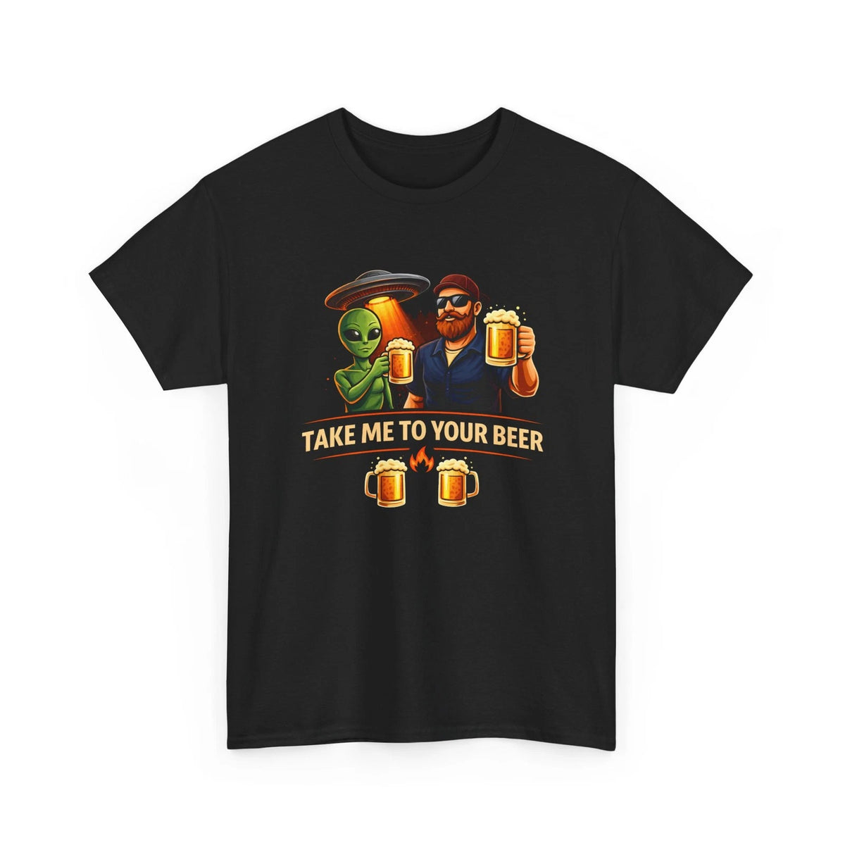 Take Me To Your Beer T-Shirt Funny Alien Holding Beer UFO Sci-Fi Tee