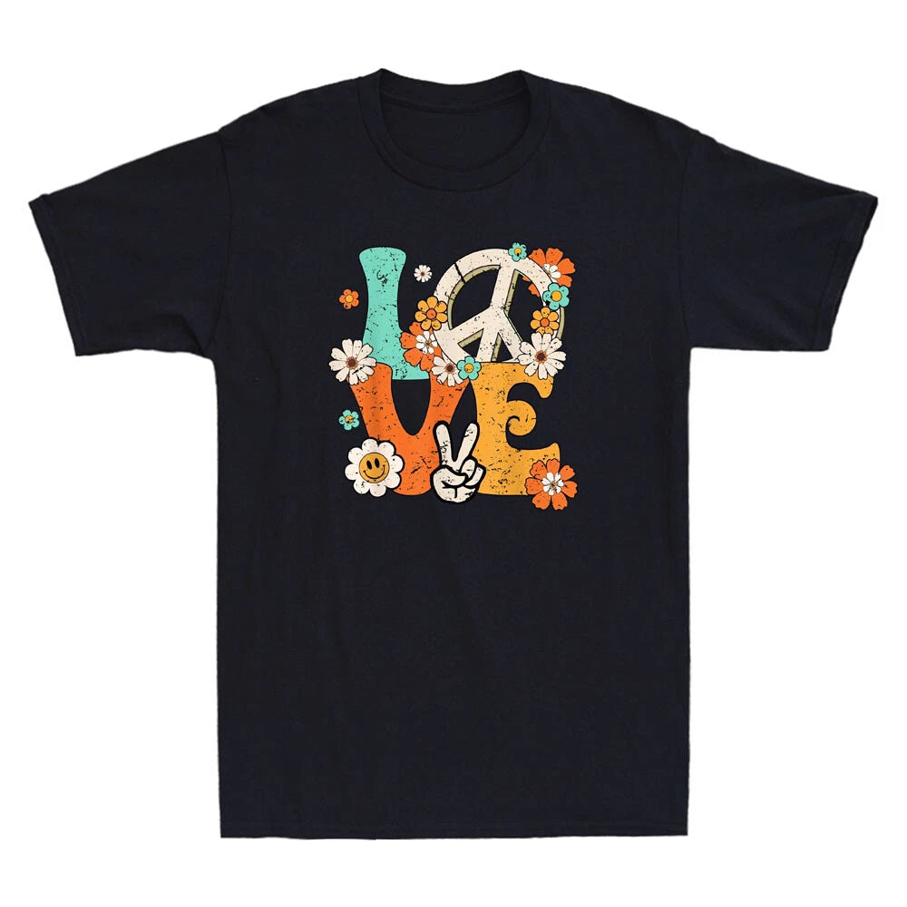 Love Peace Sign 60's 70's Costume Party Groovy Hippie Gift Retro Unisex T Shirt