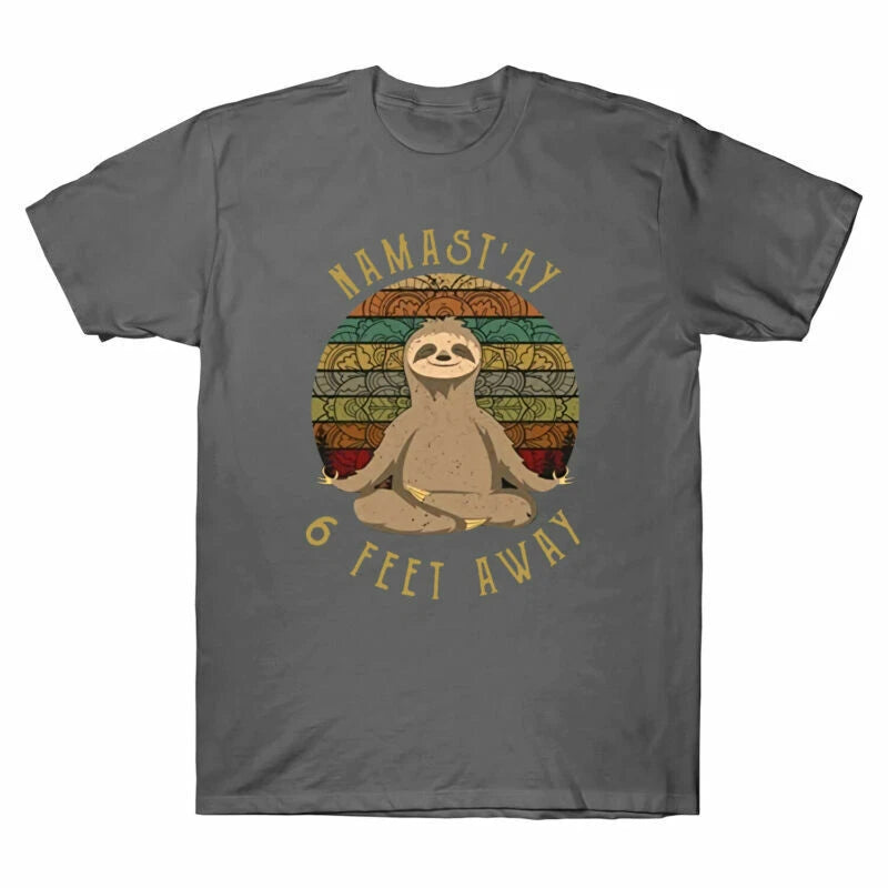 6 Feet Funny Distancing Shirt Hippies Away Sloth Social Yoga Namast'ay T-shirt