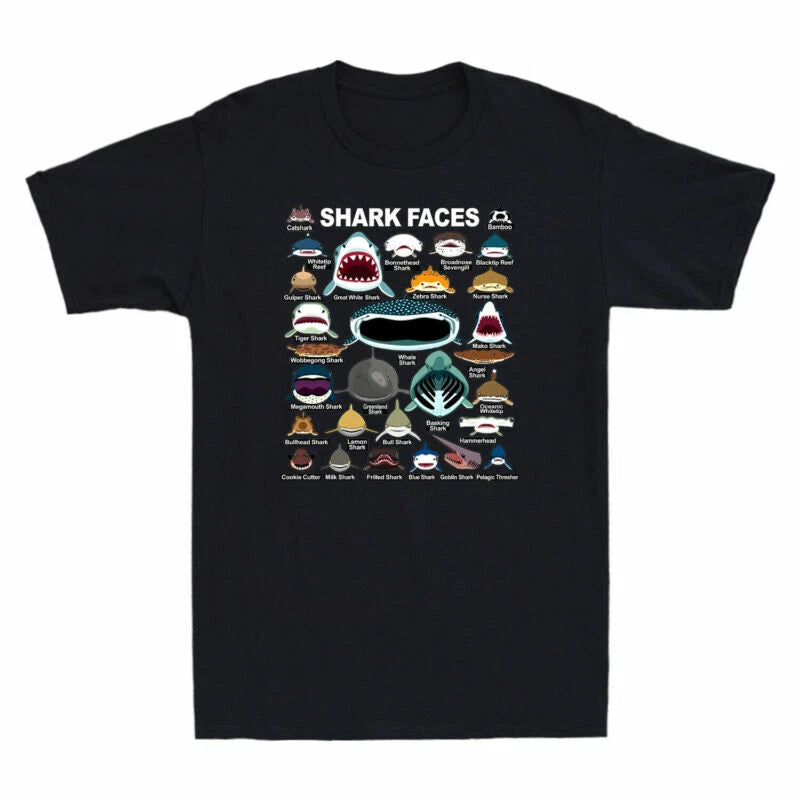 Classic Funny Life Gift T-shirt Sharks Marine Lover Shirt Men's Faces Shark