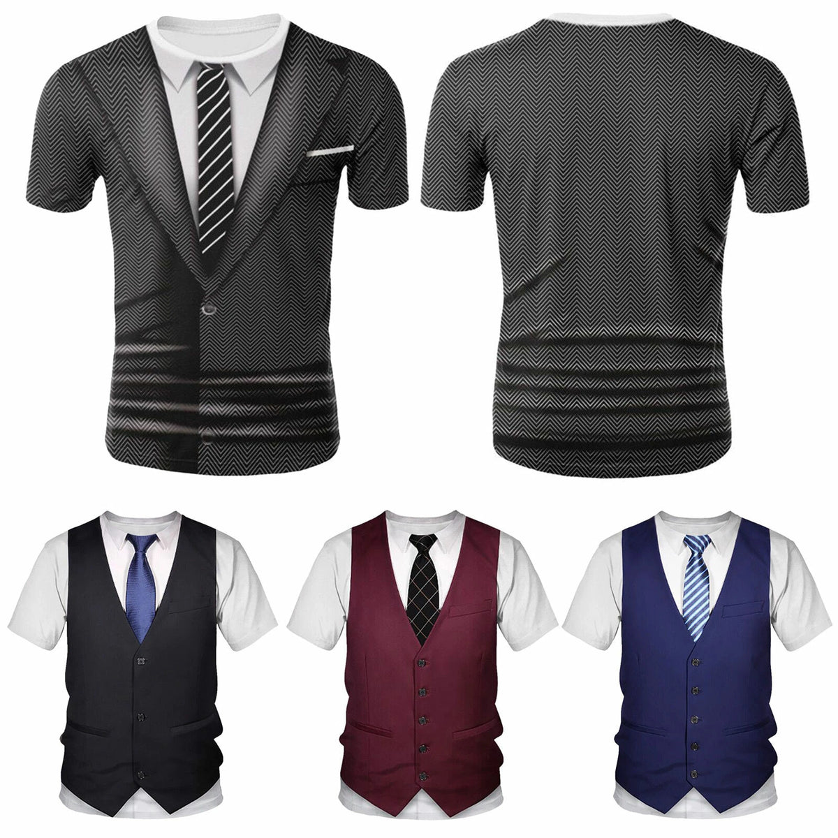 Tuxedo Shirt for Men's Fake Suit Tie Printed T-Shirt Funny Party Costume Shirts