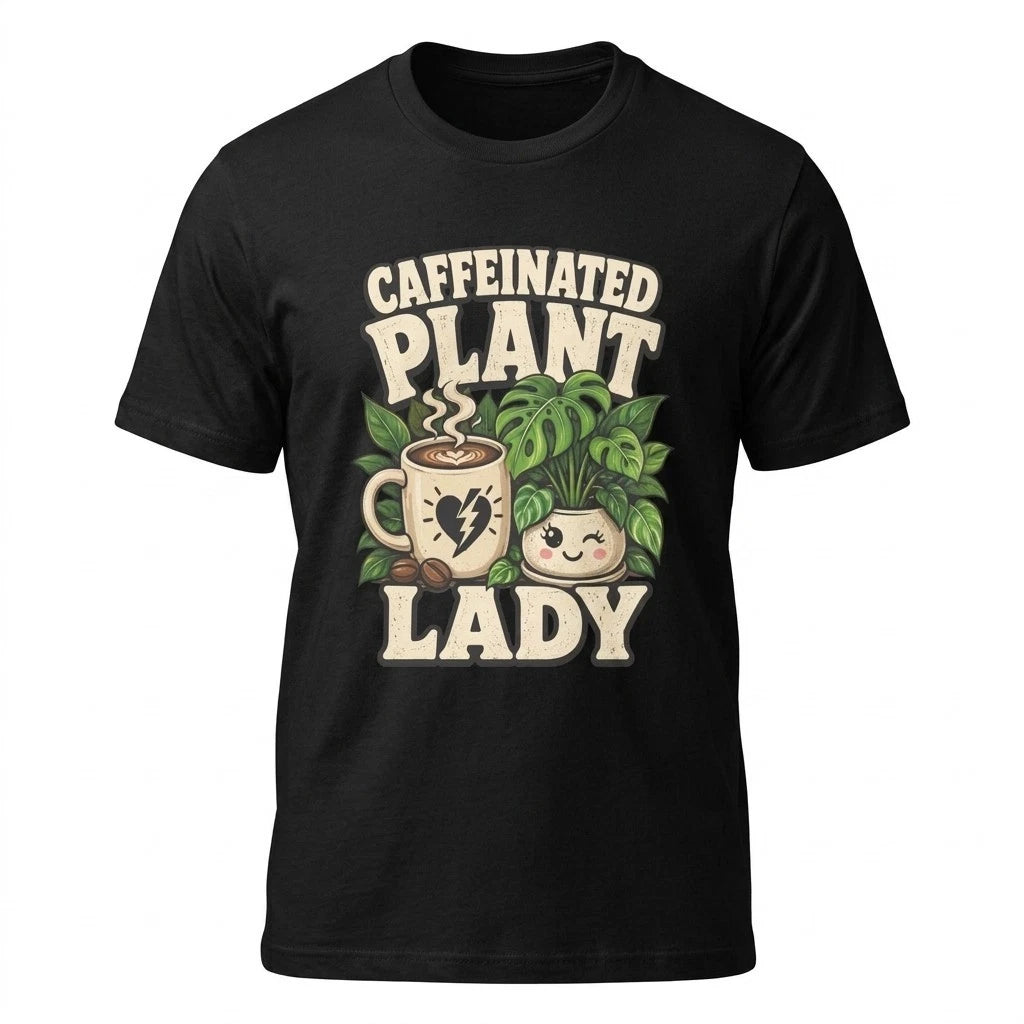 Caffeinated Plant Lady T-Shirt Coffee Lover Plant Lover Funny Graphic Tee