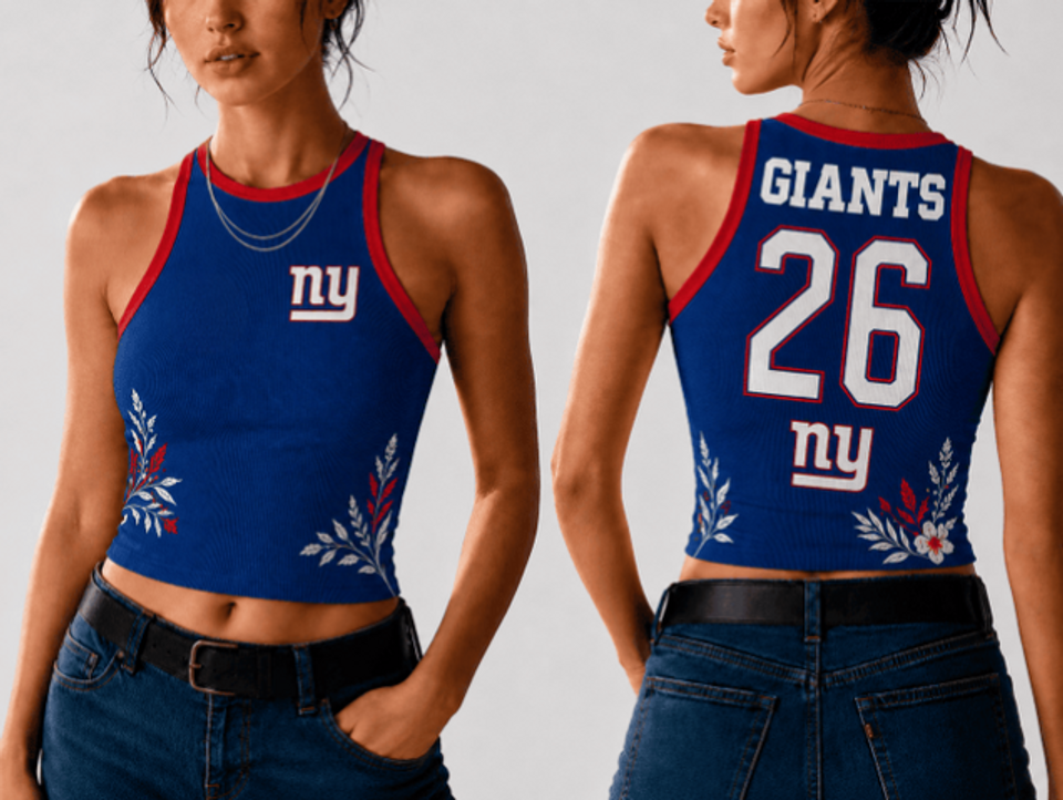 Custom Women's New York Giants Floral Football 3D Crop Tank Top