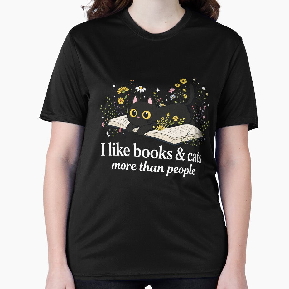 I Like Books and Cats More Than People Funny Cat Book Lover Introvert Reading Gift by kiralynstration
