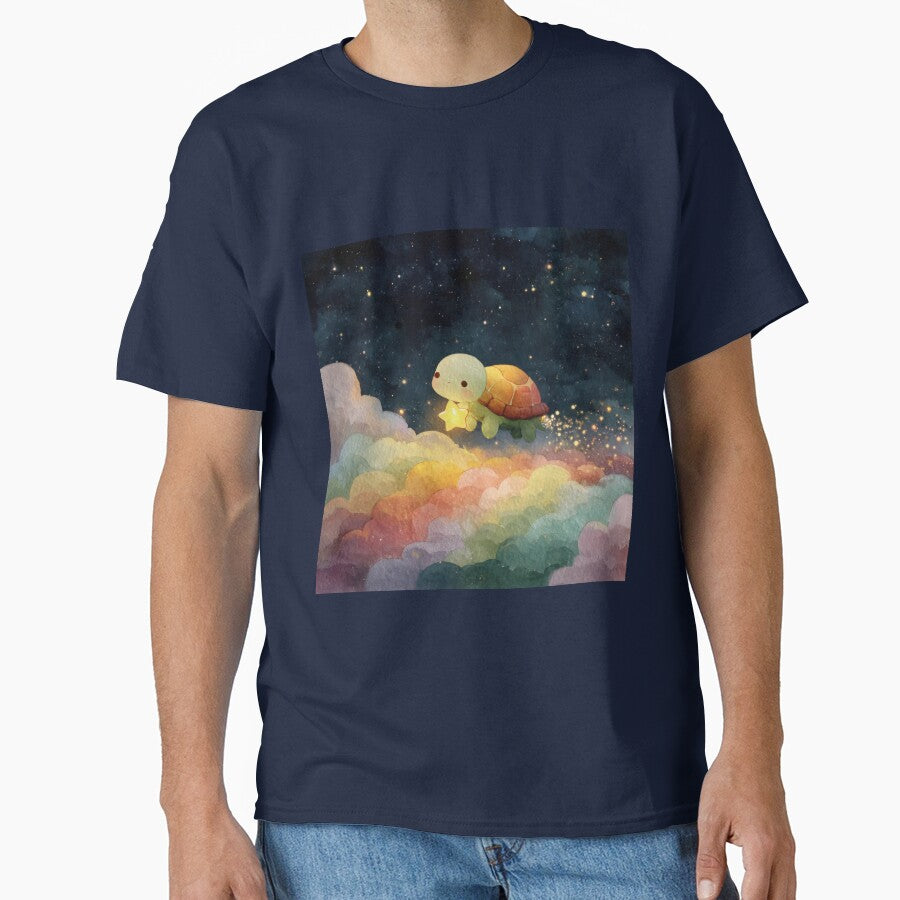 Kawaii Turtle Holding a Star Above Rainbow Clouds | Dreamy Pride Art by ThaiArtShop