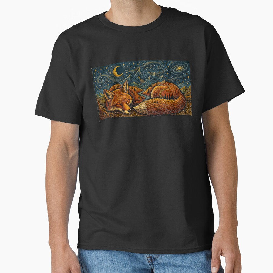 Sleeping Fox Celestial Mountain Landscape Whimsical Starry Night Art by MT-Hub | Art for Every Soul
