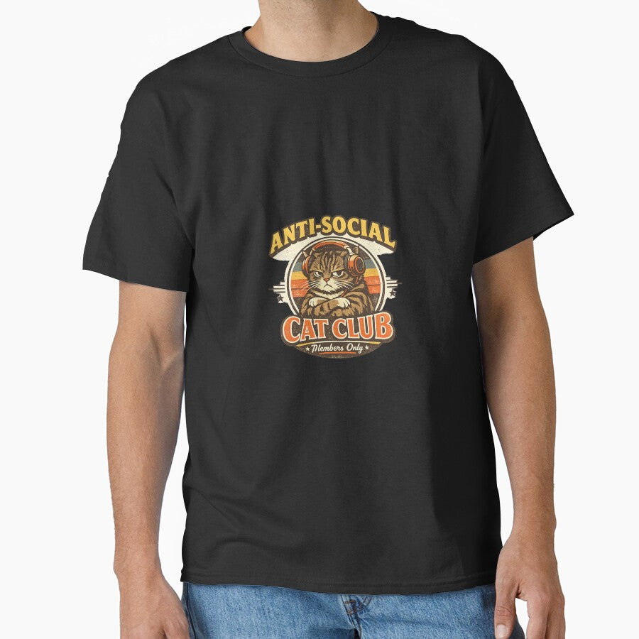 Anti Social Cat Club Shirt – Grumpy Introvert Cat Members Only Vintage Design by Cozy Cat Collective