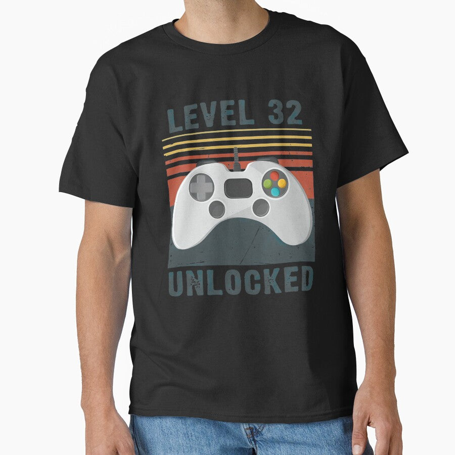 Level 32 Unlocked Retro Gamer Birthday T-Shirt by Dmo3HarkoArt