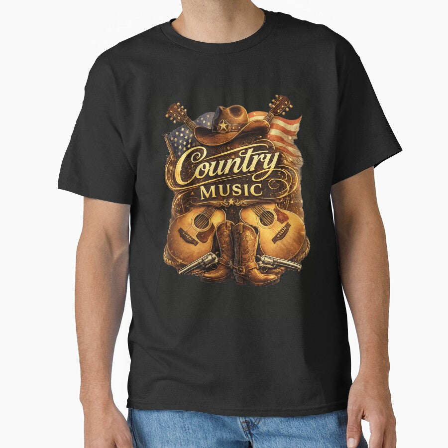 Vintage Country Music Cowboy Boots Guitars USA Flag Western Country Lover . by LunaPrintCo