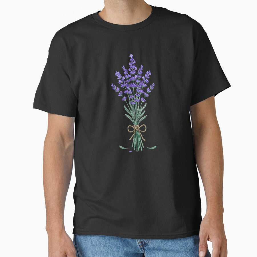 Lavender Bouquet Illustration – Botanical Floral Art on Black Background by Royalsticker