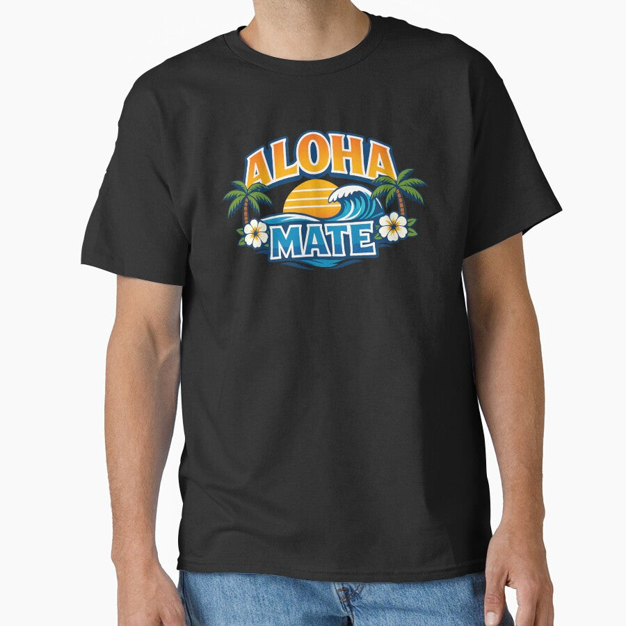 Aloha Mate Hawaiian Beach Wave Sunset Travel Design by TeeTimeTreasure