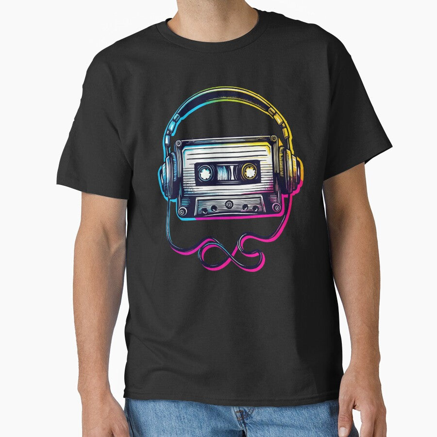 Retro Cassette Tape Headphones Glitch Music 80s by TomFrontierArt