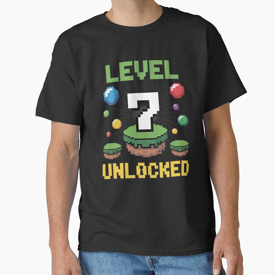 Level 7 Unlocked Pixel Gamer 7th Birthday Gaming Boys Kids by MinaReinger