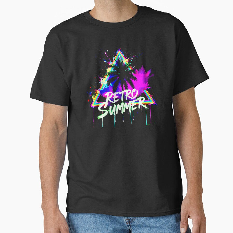 Retro Summer Sunset Shirt – Vintage Neon Palm Trees Beach Graphic Tee by VikArtStudio