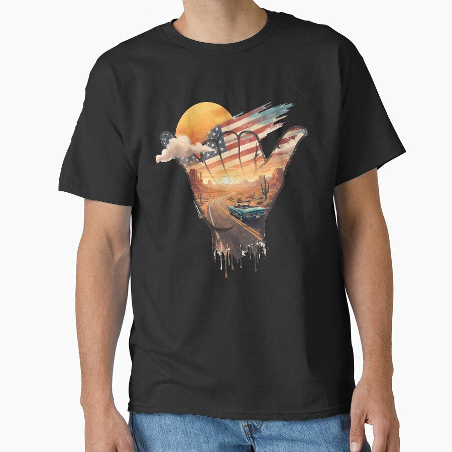USA Shaka Desert Road Trip American Flag by MythicCotton
