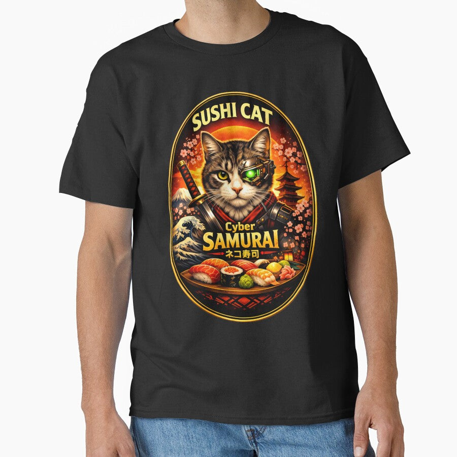 Cyber Samurai Sushi Cat Japanese Cat Warrior Design by Dragon-Samurai
