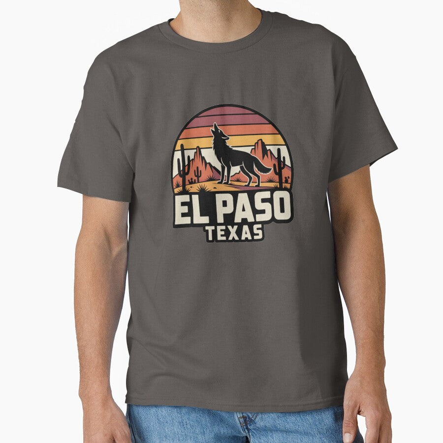 El Paso Texas Desert Wolf – Retro Sunset Mountain Landscape Southwest Design by CircinusStore