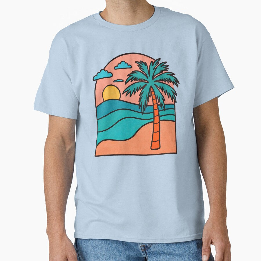 Bold Retro Palm Tree Beach Sunset Illustration by ArtfulWeave