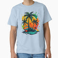 Tropical Sunset Island with Surfboard and Starfish by ArtfulWeave