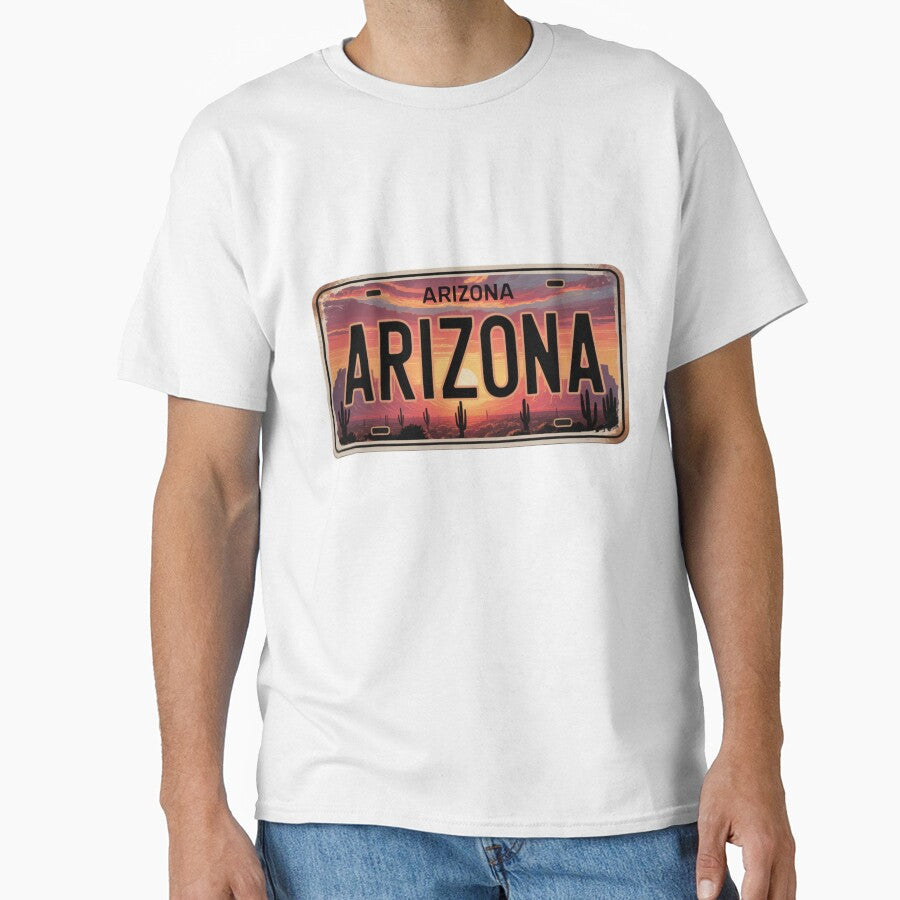 Arizona Sunset Vintage License Plate Art by The Souvenir Dept.