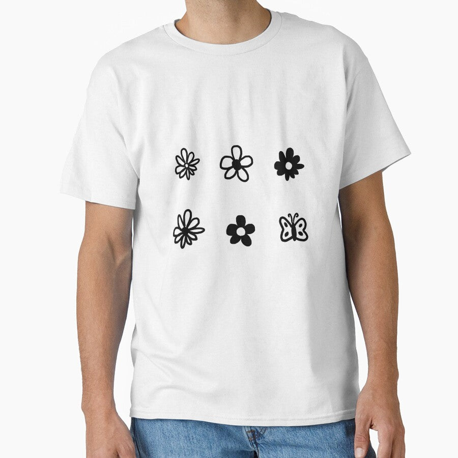 Daisy Flowers Butterfly Black and White Doodles by lovartxin