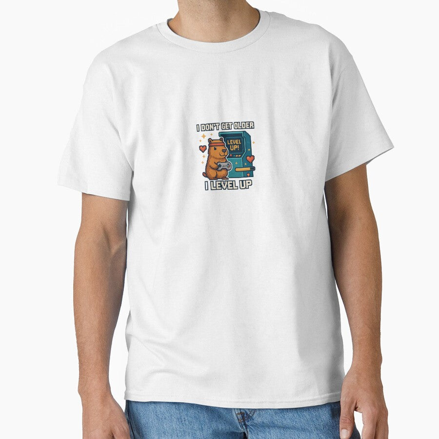 Level Up Not Aging – Retro Pixel Capybara Gamer Design by KatelynMitalski