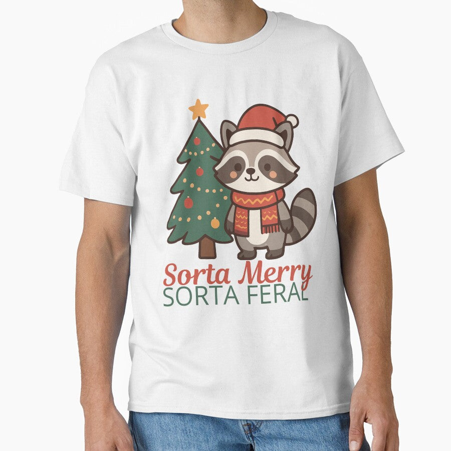cute Sorta Merry Sorta Feral – Funny Christmas Raccoon Coquette for Feral girl & Holiday Goblins by LuxeGraphix