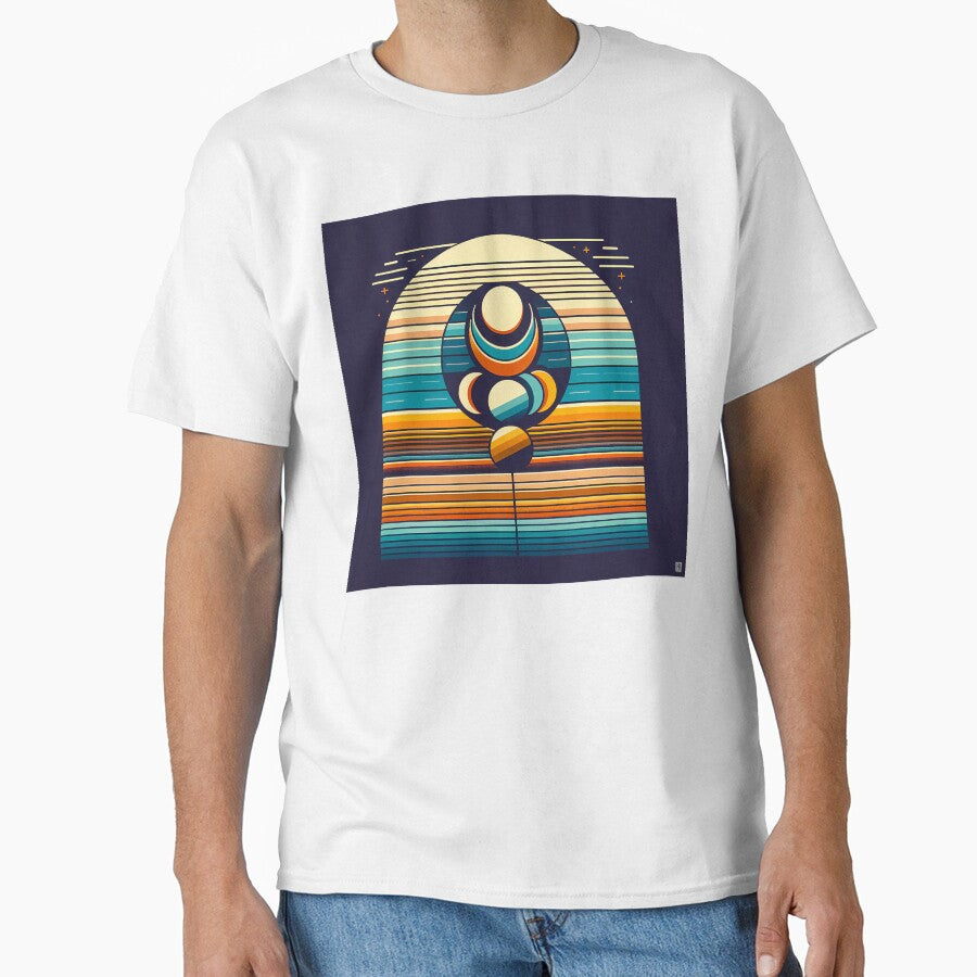 Geometric Moon Phases Over Retro Stripes by InkSmithery