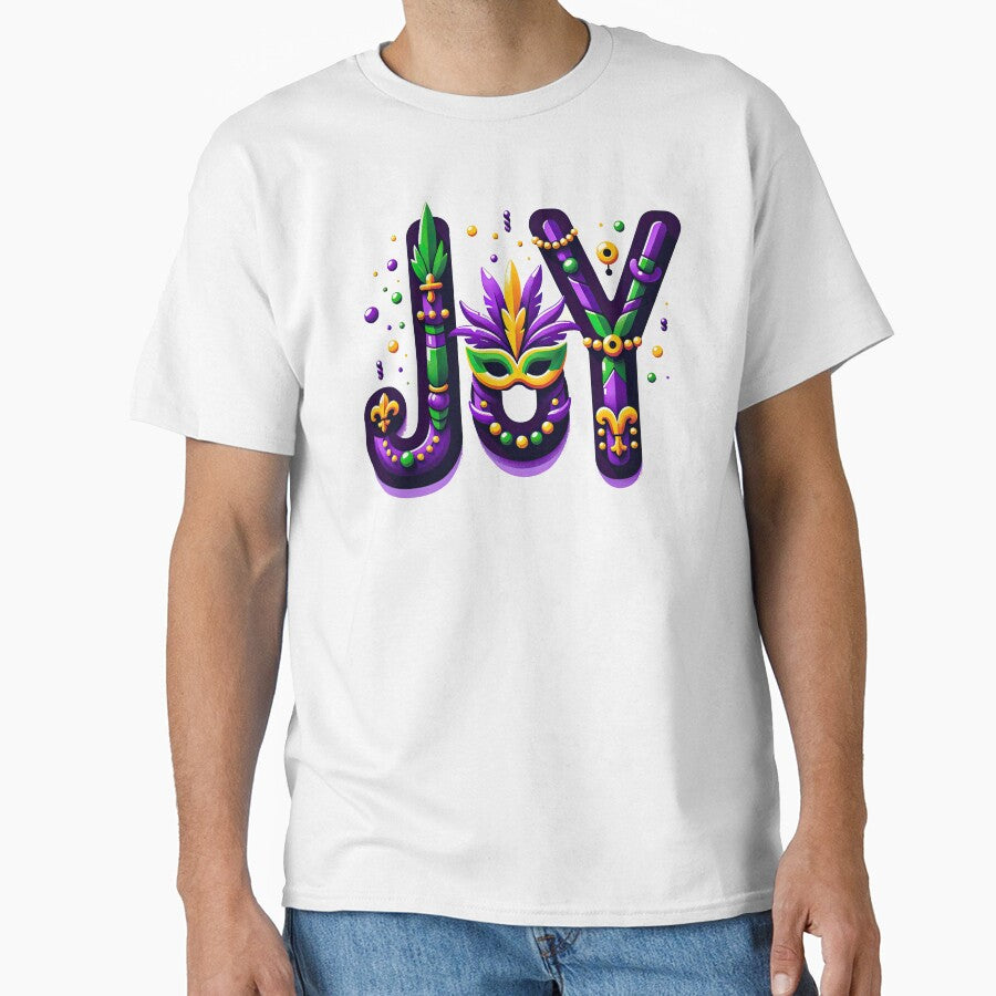Joyful Mardi Gras: Colorful Mask & Beads Lettering Design by MAPDDesigns