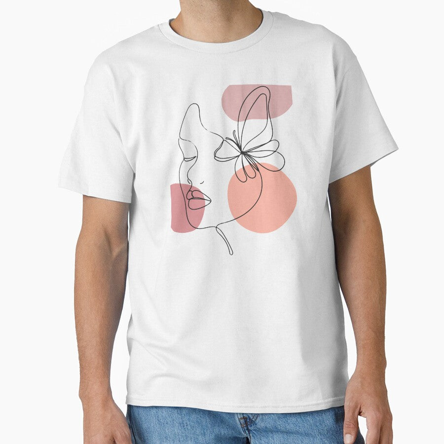 Minimalist One Line Art Woman with Butterfly | Aesthetic Boho Face Drawing by Designnari