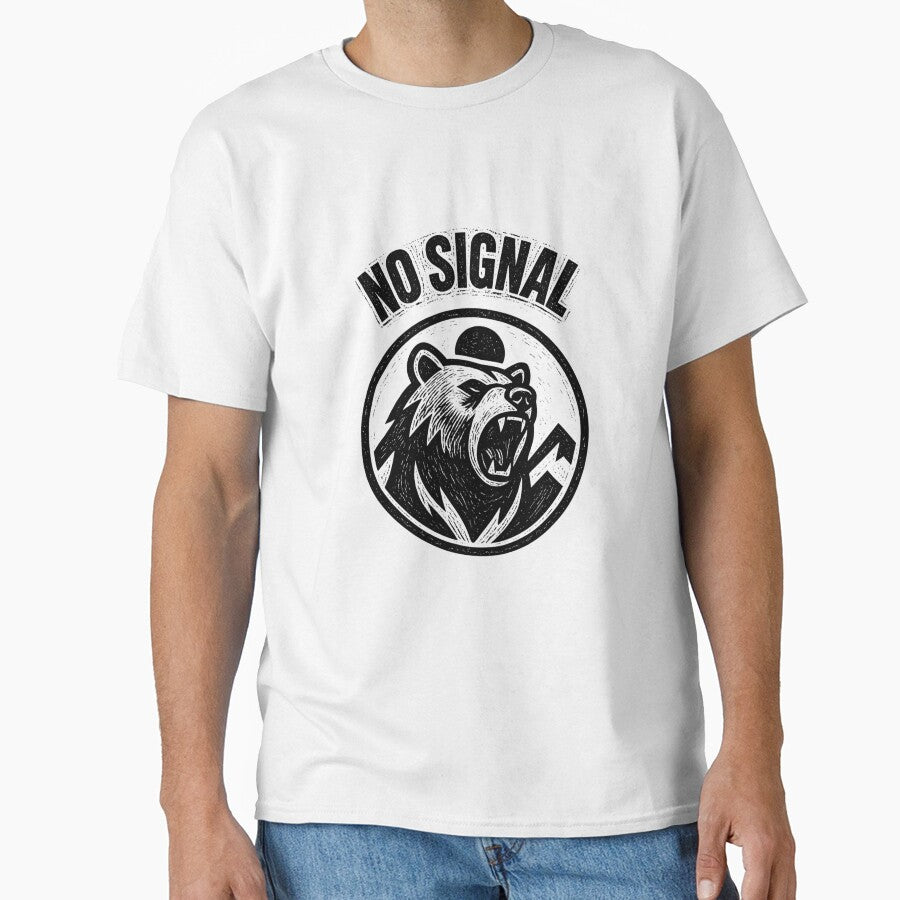 No Signal Bear Badge Design – Roaring Bear Mountain Wilderness Black and White by VinciLab