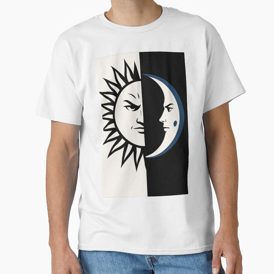 Sun vs Moon Celestial Rivalry – Cosmic Yin Yang Aesthetic | Bold Black & White Line Art for Stickers & T-Shirts by zevorgue