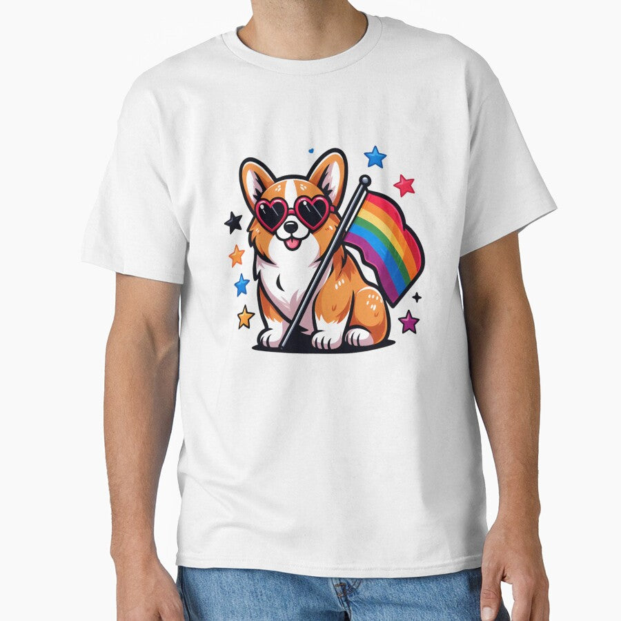 Corgi With a Pride Flag | Cute LGBTQ+ Ally Dog | Joyful Inclusive Love & Equality Design by PaintedPixels01